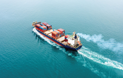 Cargo ship seen from above